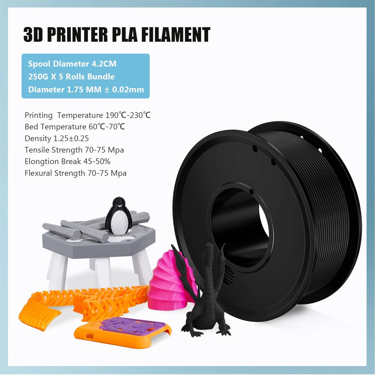 Haosegd 3D Printer Filament PLA 1.75mm 1.75 MM, White Black Red Blue Yellow