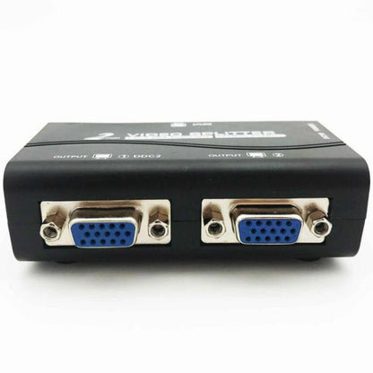 1 PC to 2 Monitor 2 Port VGA SVGA Video LCD Splitter Box Adapter w/ Power Cable