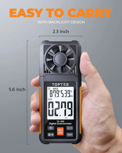 TopTes TS-301 Digital Anemometer, Wind Speed Meter with 2.26-inch Big Orange