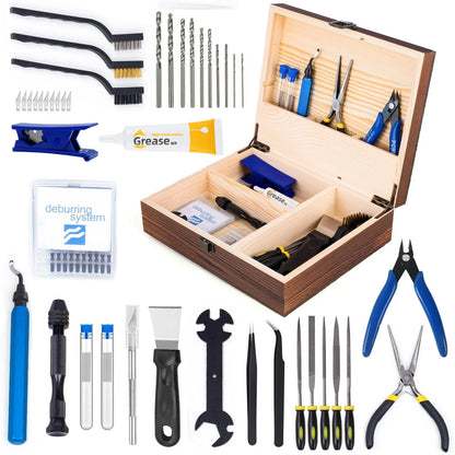 3D Printing Tool Set with Wood Box – Printer Tools Features a deburring...