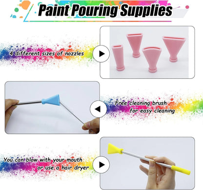 4PCS Stainless Steel Straw Blow Nozzles Set for Acrylic Paint Pouring Pink