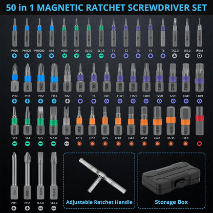 50 in 1 Magnetic Ratchet Screwdriver Set, Multi Bit Ratcheting Black