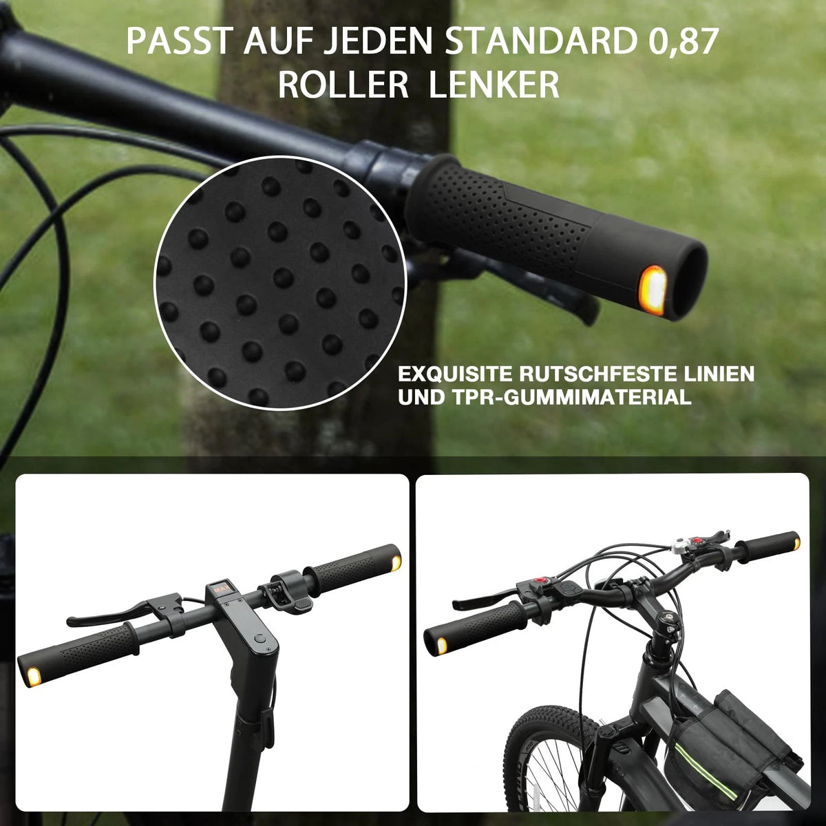 E Scooter Handle Grips Turn Signal, One Size, black-Handle light
