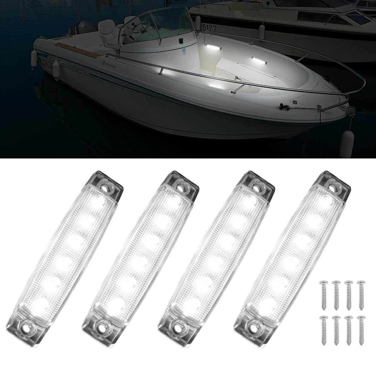 RVZONE Marine LED Boat Interior and Night Fishing Lights - 12V White, 4 pcs