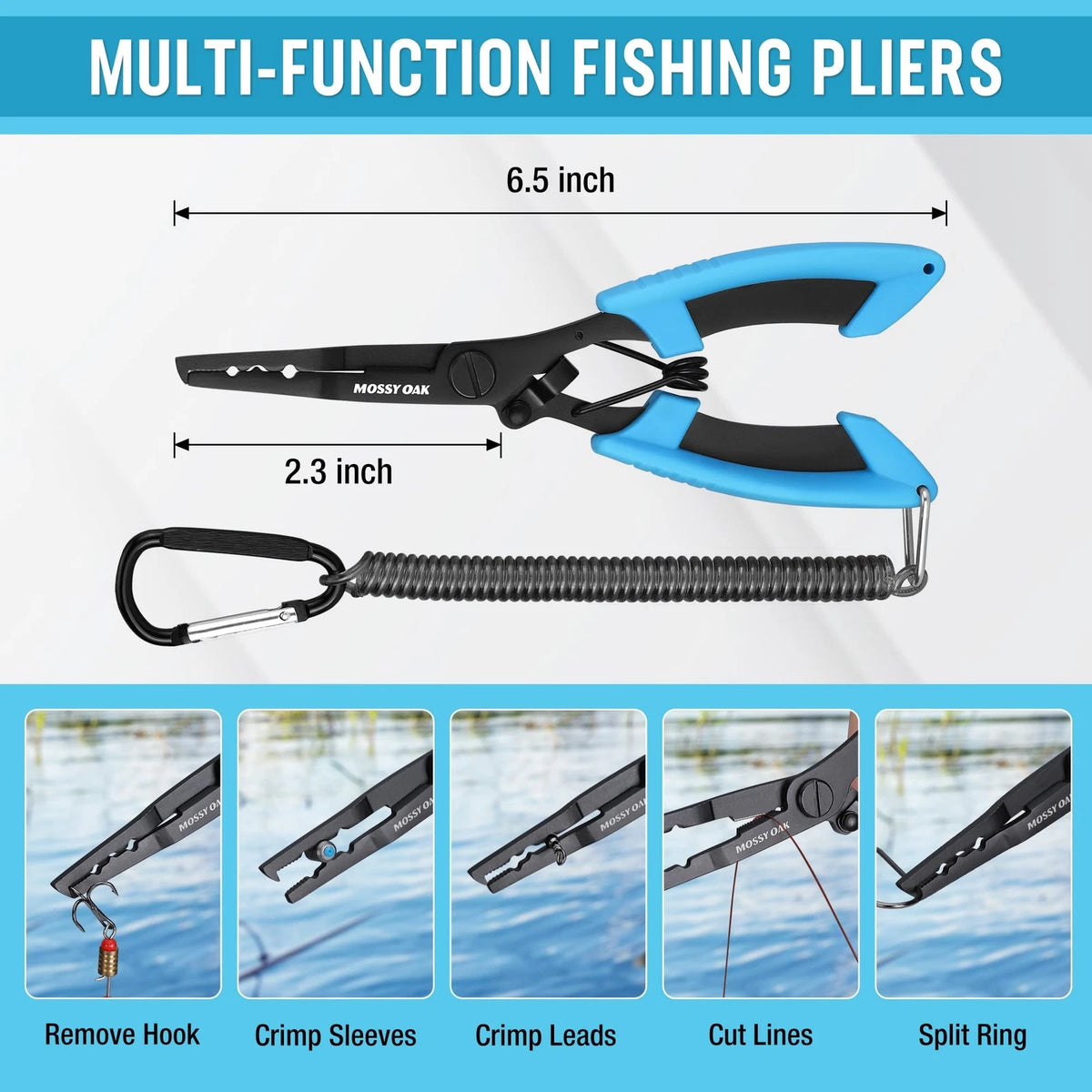 Mossy Oak 2Pcs Fishing Tools Kit- Plier, Fish Lip Gripper, Ocean-Blue