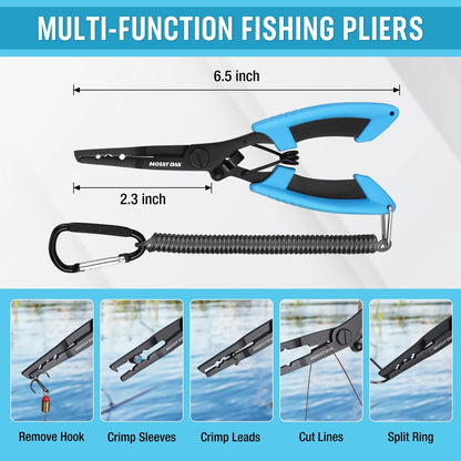 Mossy Oak 2Pcs Fishing Tools Kit- Plier, Fish Lip Gripper, Ocean-Blue