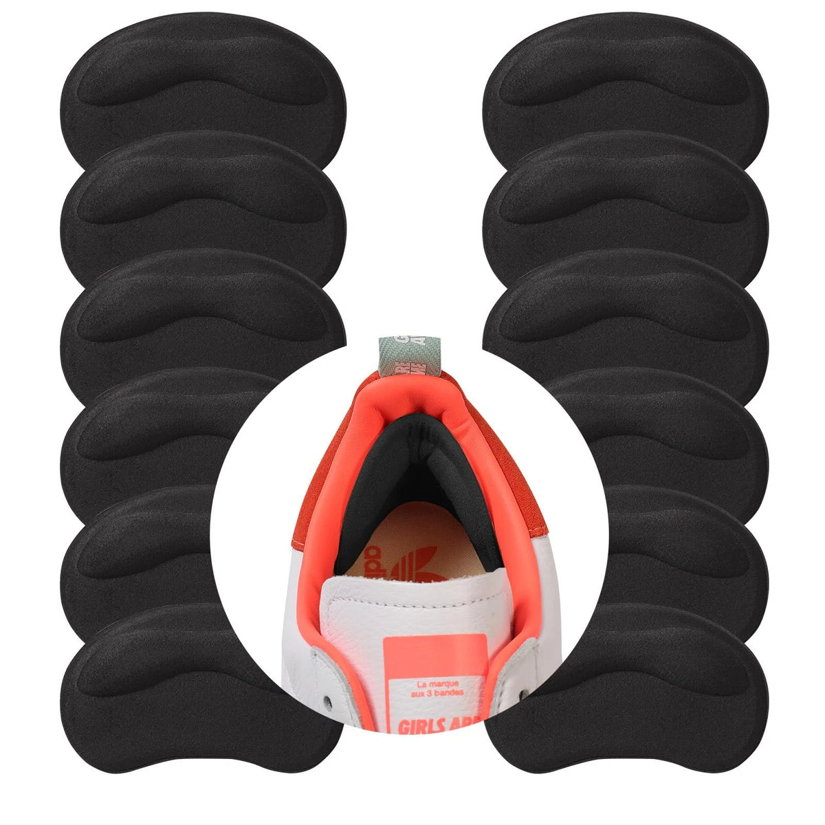 GQTJP Heel Pads Cushion Inserts for Loose Shoes, Grips & 6 Pairs, Black