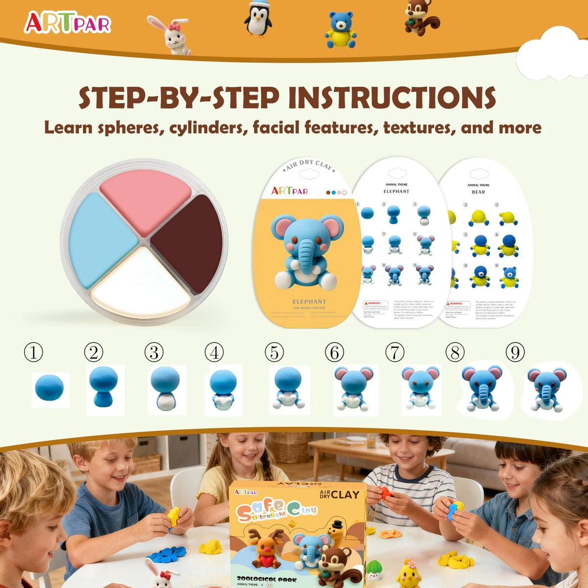 ARTPAR Air Dry Clay Kits for Kids-Modeling Magic Clay,12 animals kit