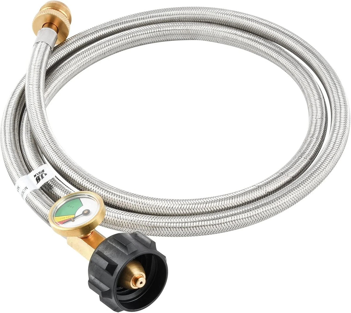 5 FT Propane Adapter Hose with Gauge - 1Lb to 20Lb Stainless Steel