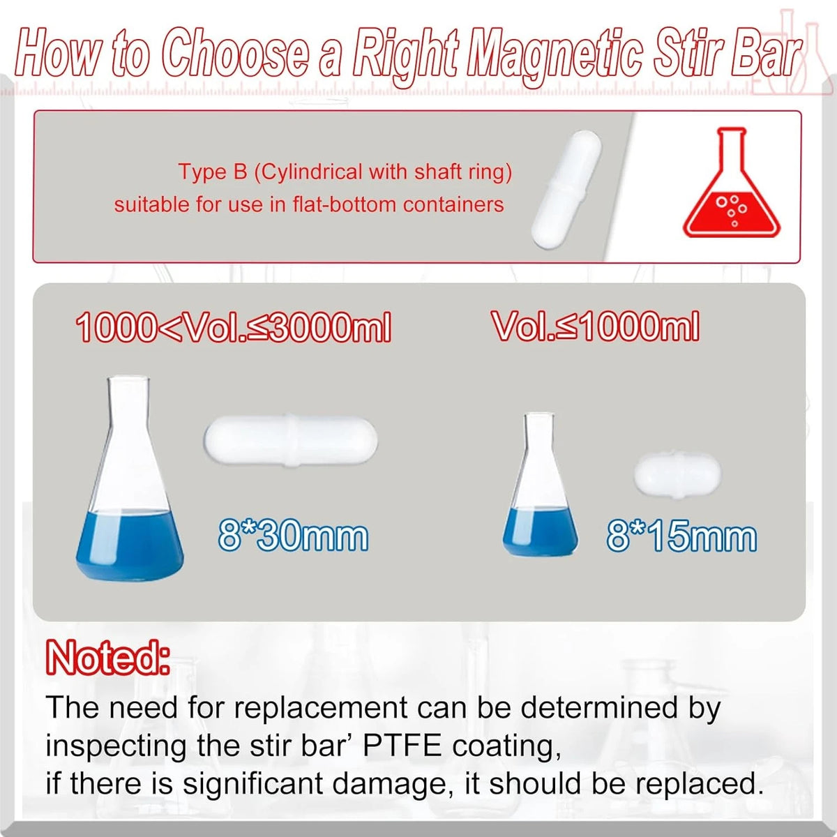 Magnetic Stir Bar Set, Lab Type-B Mixed Size PTFE B-Type Mixed, White