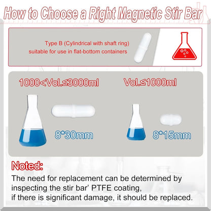 Magnetic Stir Bar Set, Lab Type-B Mixed Size PTFE B-Type Mixed, White