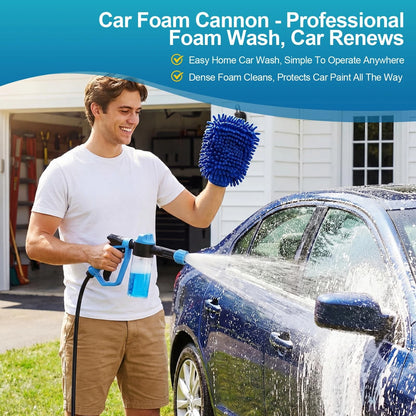 Car Wash Foam Gun for Garden Hose, with Microfiber Universal Size, Blue