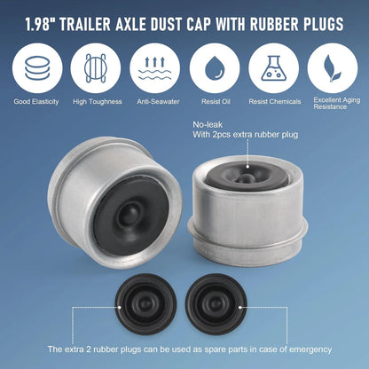 JDMSPEED 2pcs 1.98'' Trailer 1.98" Wheel Hub with Extra 2 Rubber Plugs
