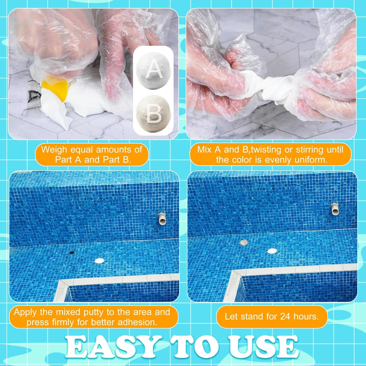 Pool Putty - 12oz 2 Part Epoxy Clay - Leak Repair 12 Fl Oz, White