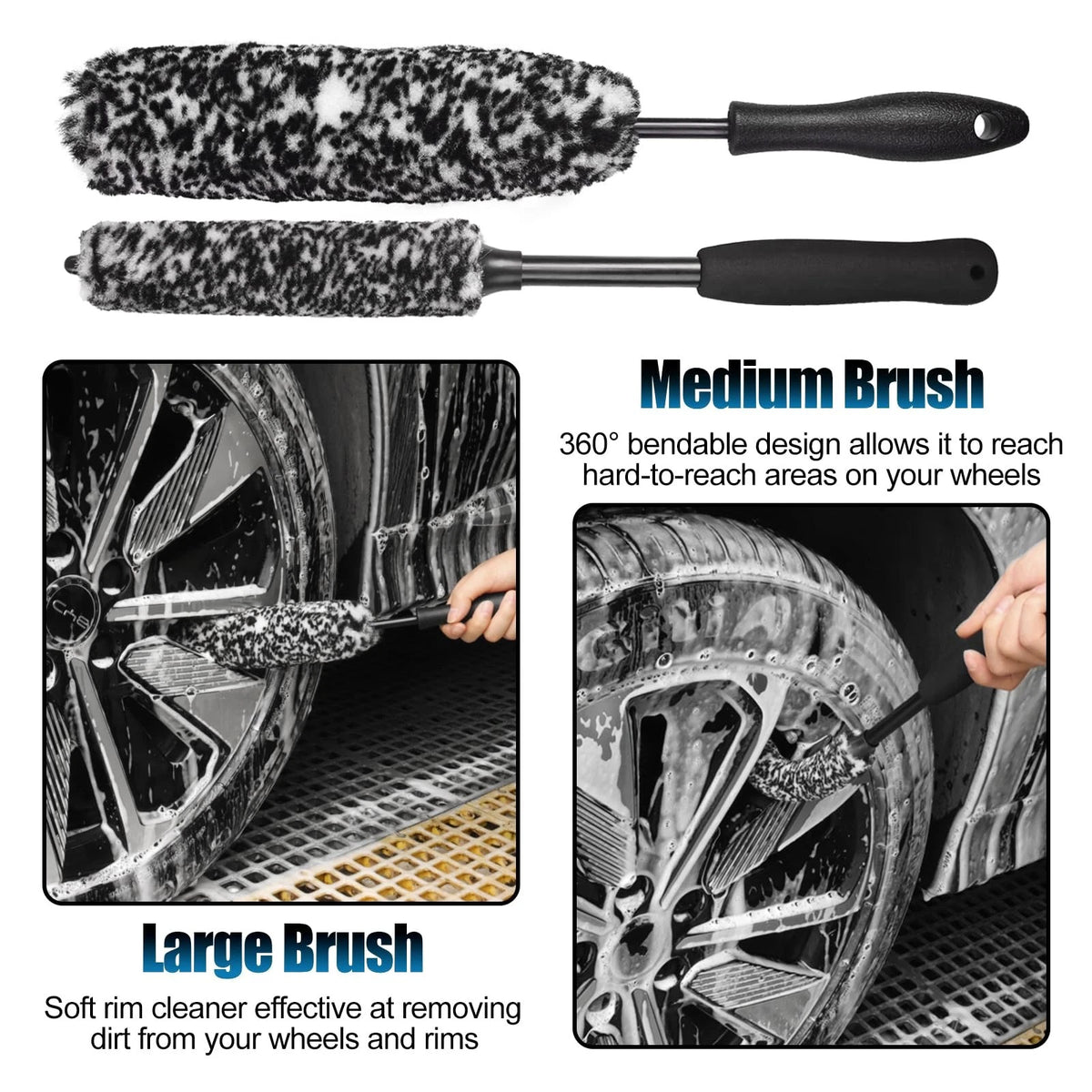 8Pcs Wheel Brush, Tire Cleaner Brush Set - 2 Soft Black