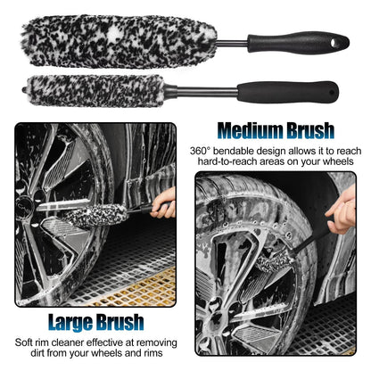 8Pcs Wheel Brush, Tire Cleaner Brush Set - 2 Soft Black