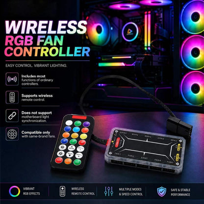 Adjustable RGB Light Fan Controller Remote Control Computer Case Hub Adapter Kit