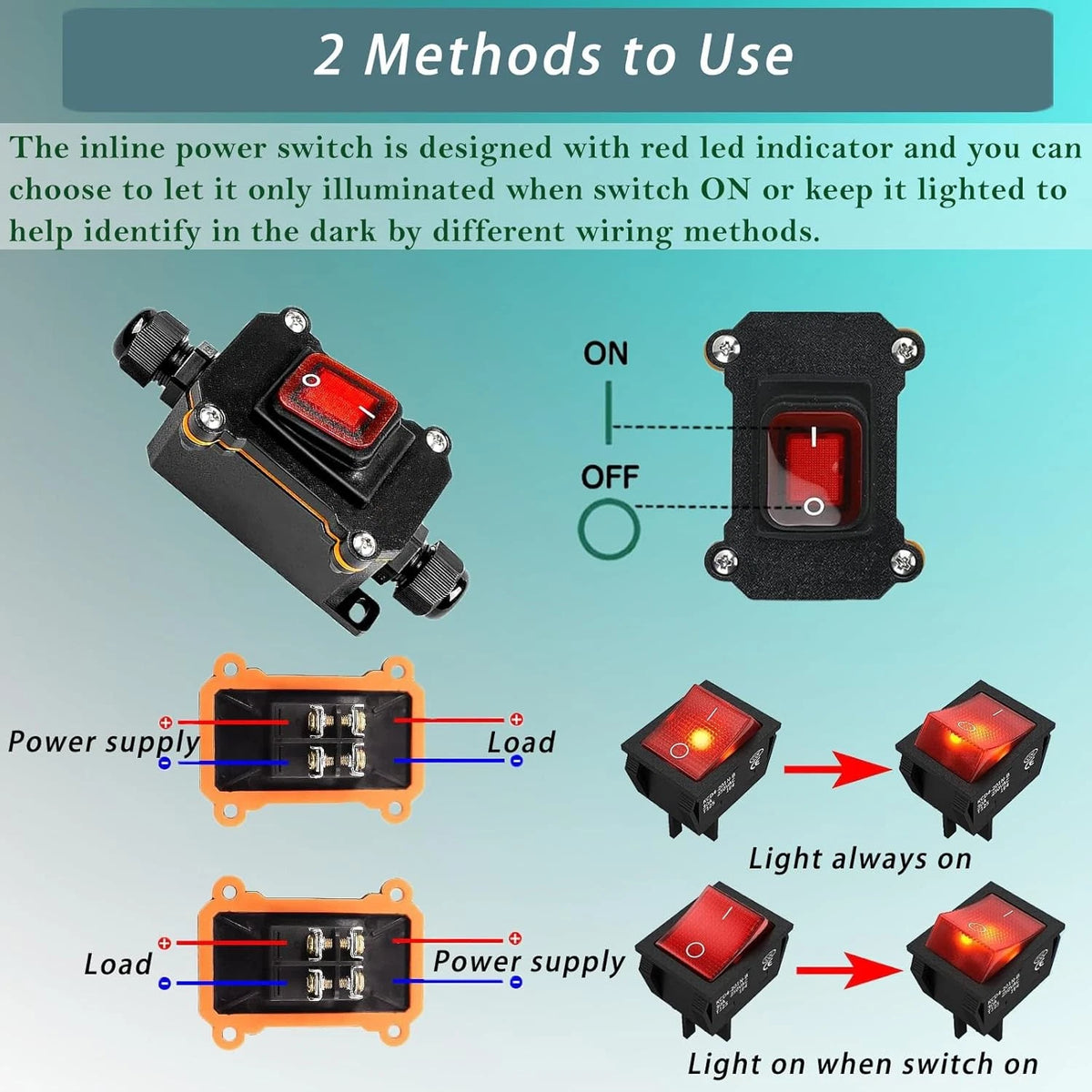 12V Inline Cord Switch IP67 Waterproof, Outdoor ON/Off Toggle DC...