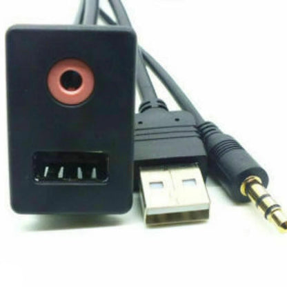 3.5mm Car Boat Audio USB AUX Adapter Dash Flush Mount Panel With 1.5M Cable E