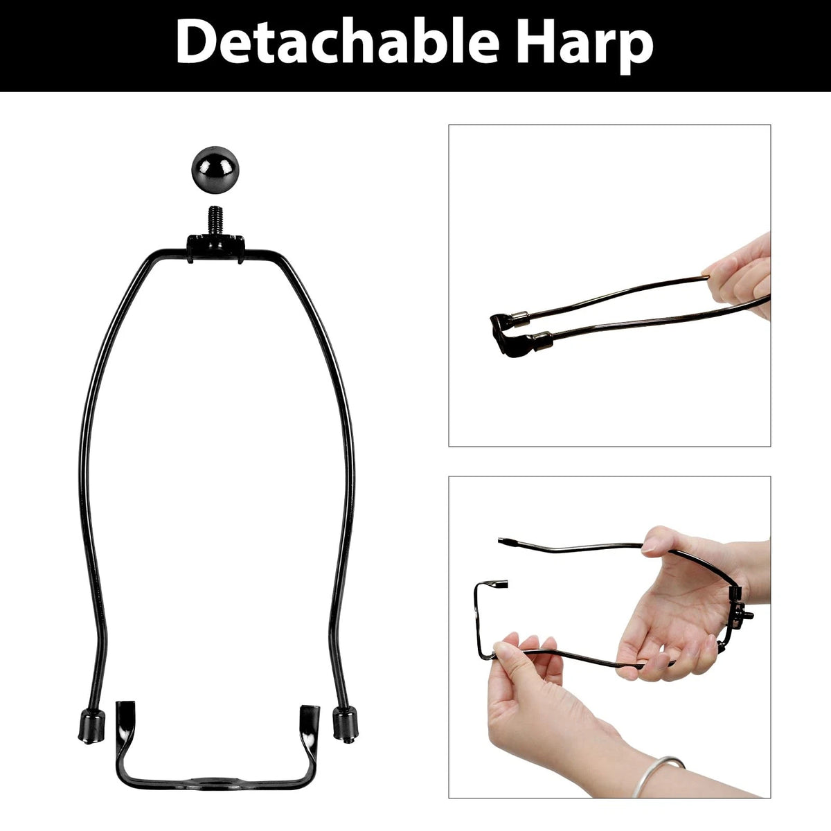 Filltown 2 Set Lamp Harp Holder, Shade Holder with 8 Inch, Black