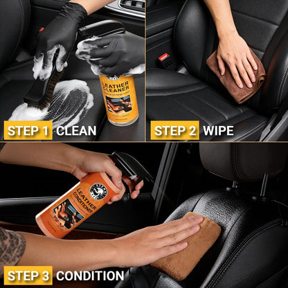Car Leather Cleaner and Conditioner Kit, Care Cleaning Kit with Brown