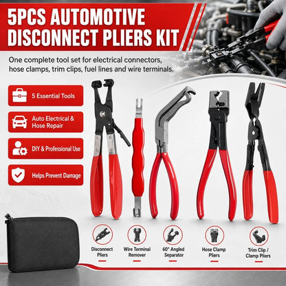 Automotive Electrical Disconnect Pliers Kit 5pc Fuel Line Tool Set Silver