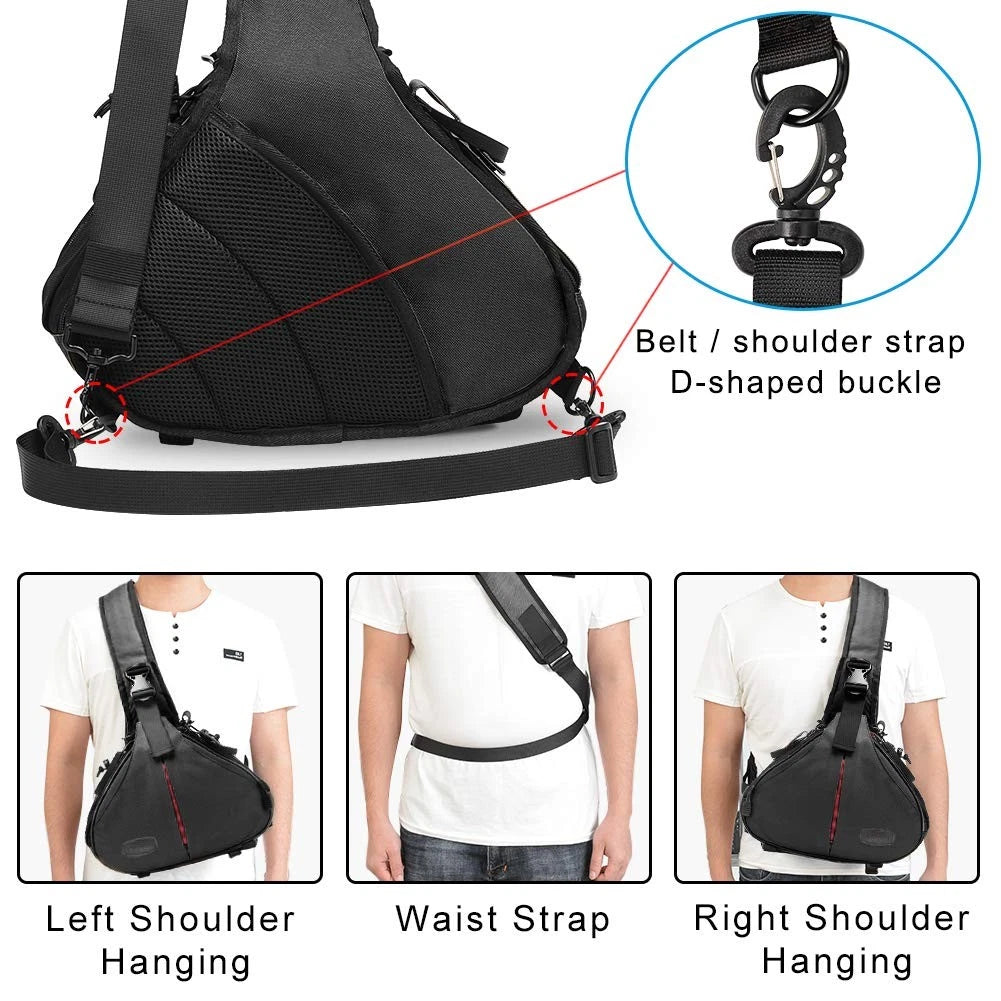 CADeN Camera Bag Sling Backpack Case Waterproof with Rain Small, Black