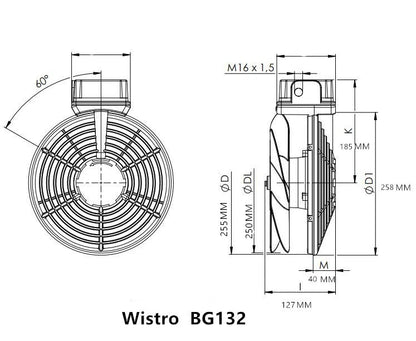 FLAI BG132 P15.51.0398 Wistro Fan IP66 230VAC Waterproof  Motor Cooling Fan