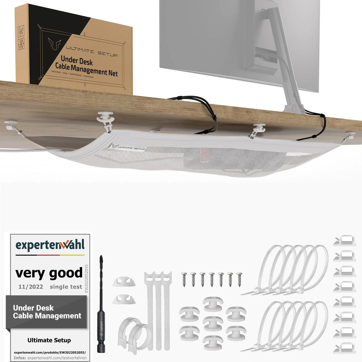 Cable Management net - Under Desk Wire - 63,5 x 24 cm, White