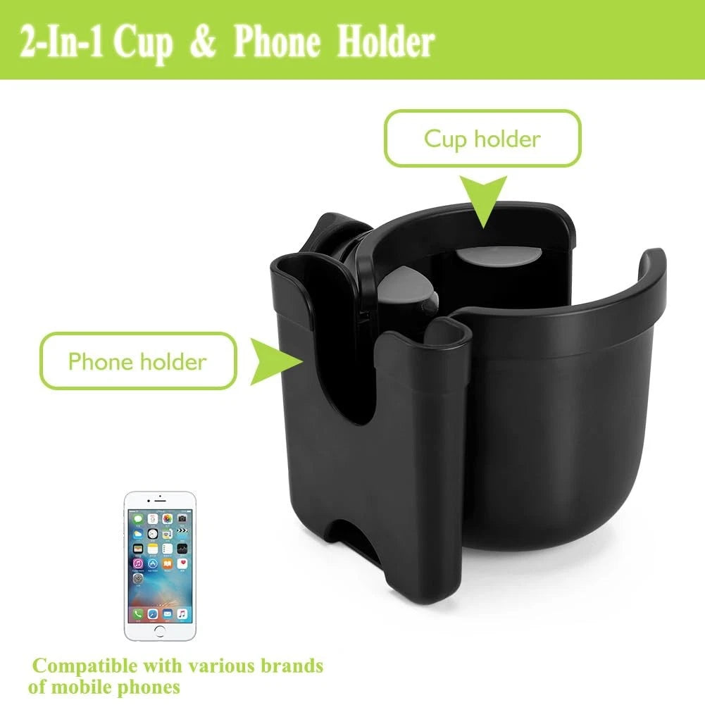 Accmor Stroller Cup Holder with Phone Holder, 1 Count (Pack of 1), All Black