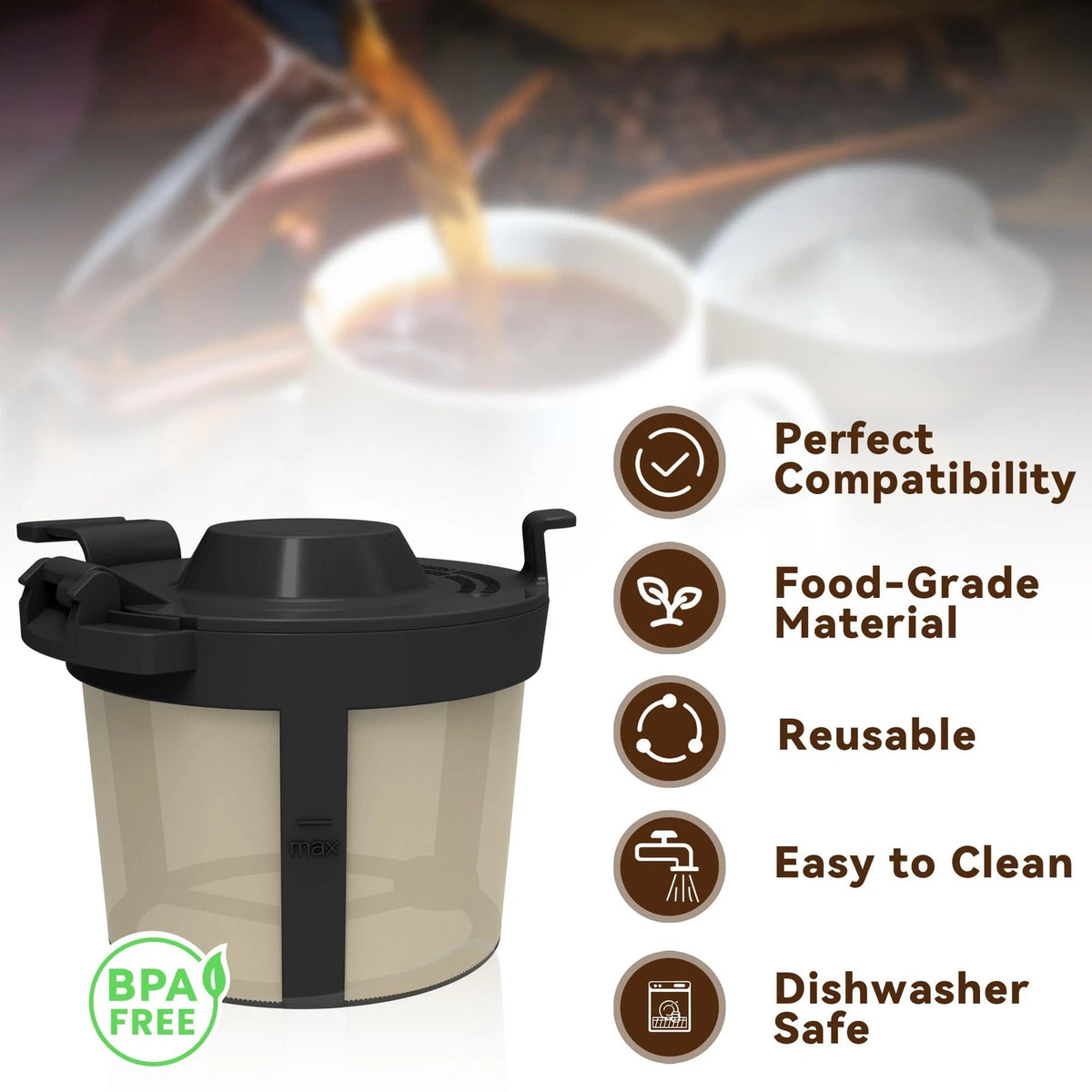 Black Permanent Coffee Filter & 100Pcs Paper Filters Compatible