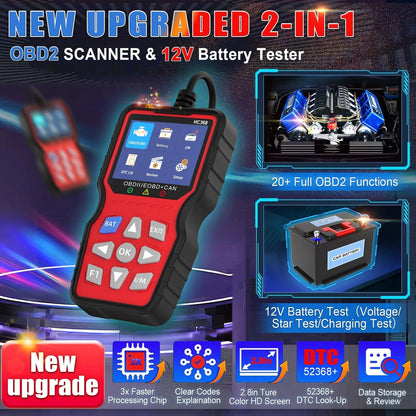 OBD2 Scanner Professional, Car Diagnostic Tool with Live Data & Battery...