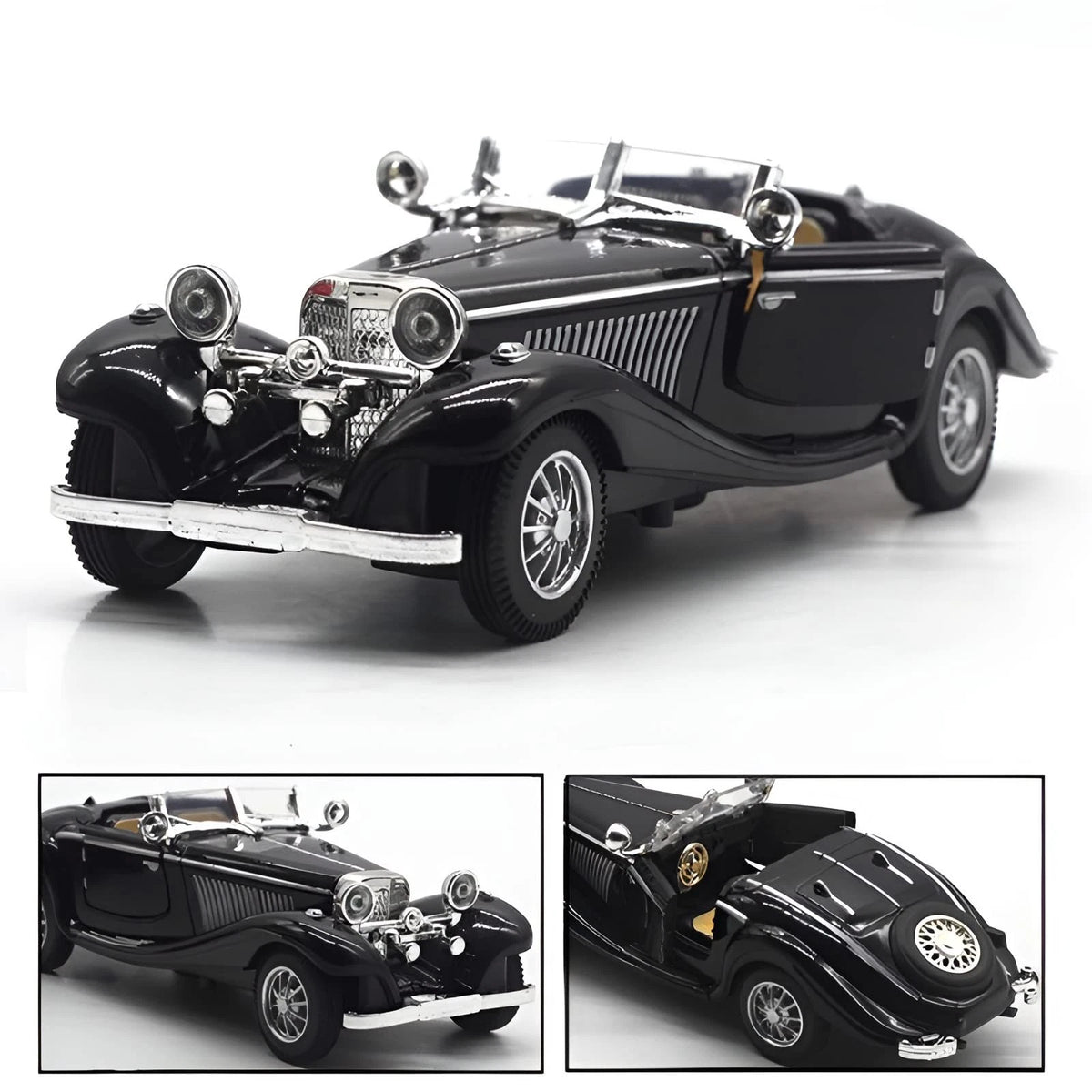 1:28 Scale Pullback Diecast Metal Antique Classic Length 6.5in/16.8cm, Black