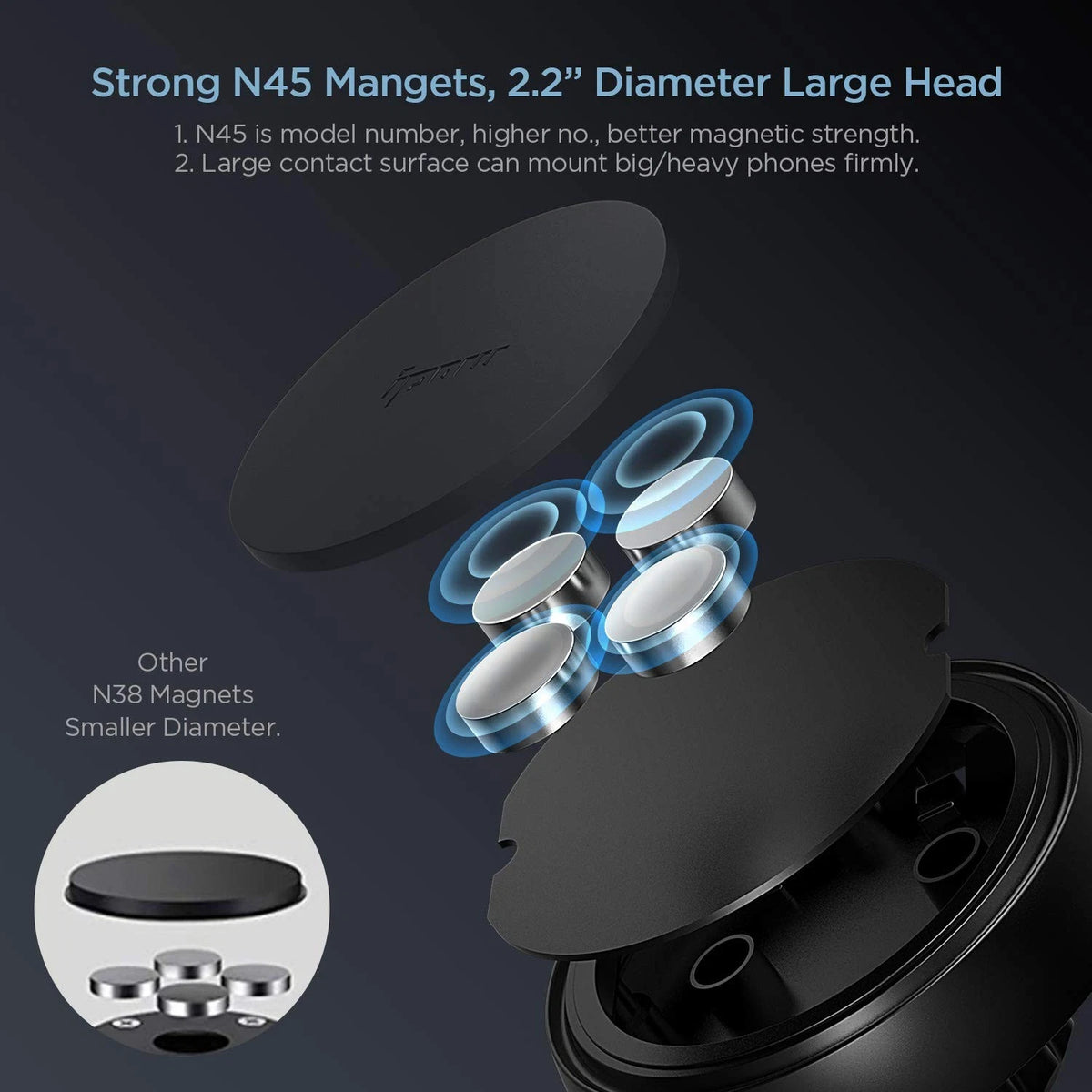 IPOW Long Arm 7.6" Magnetic, Black Magnetic Phone Mount