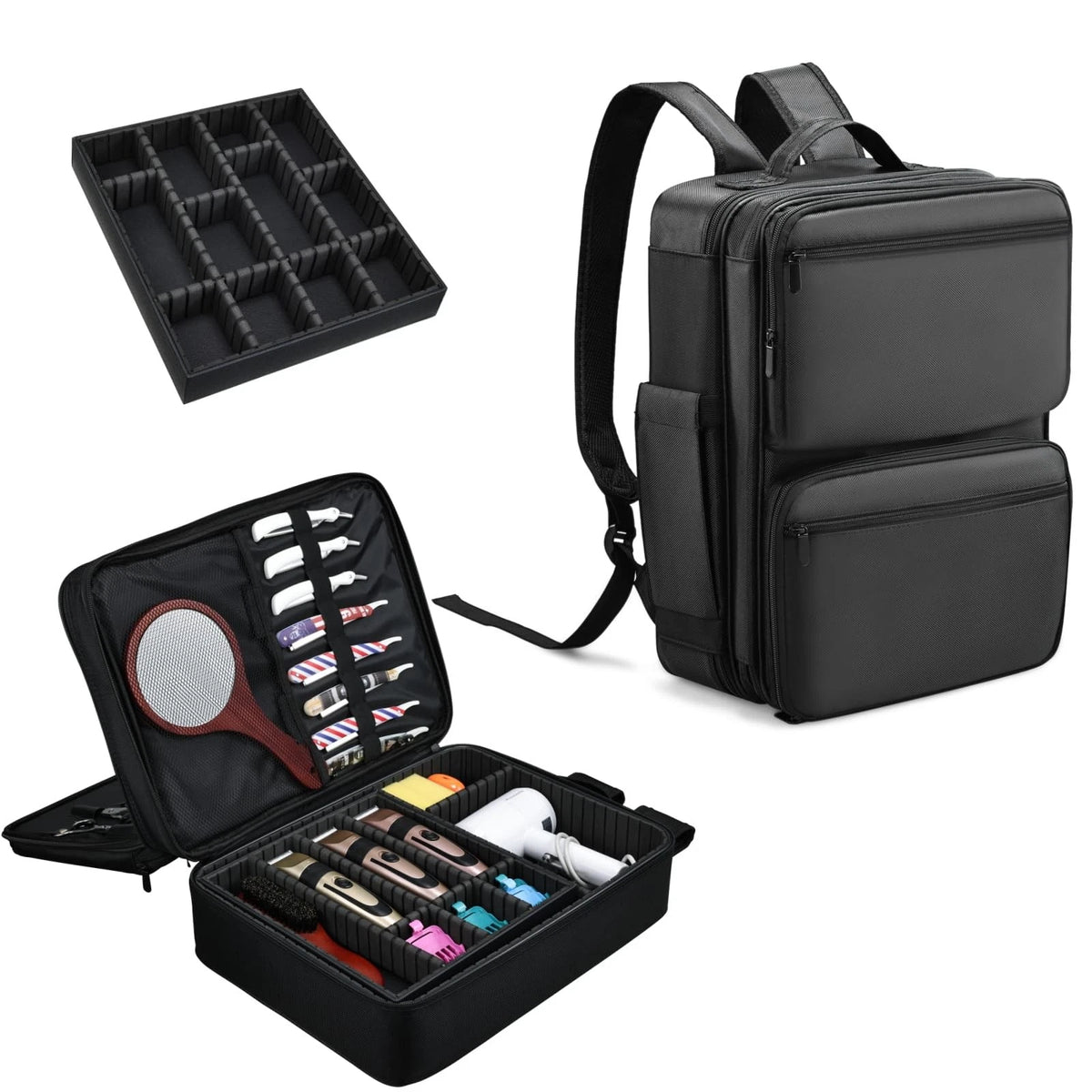 Yueieoun Barber Bag with Detachable Tray, 16.8-in Travel Backpack for Black