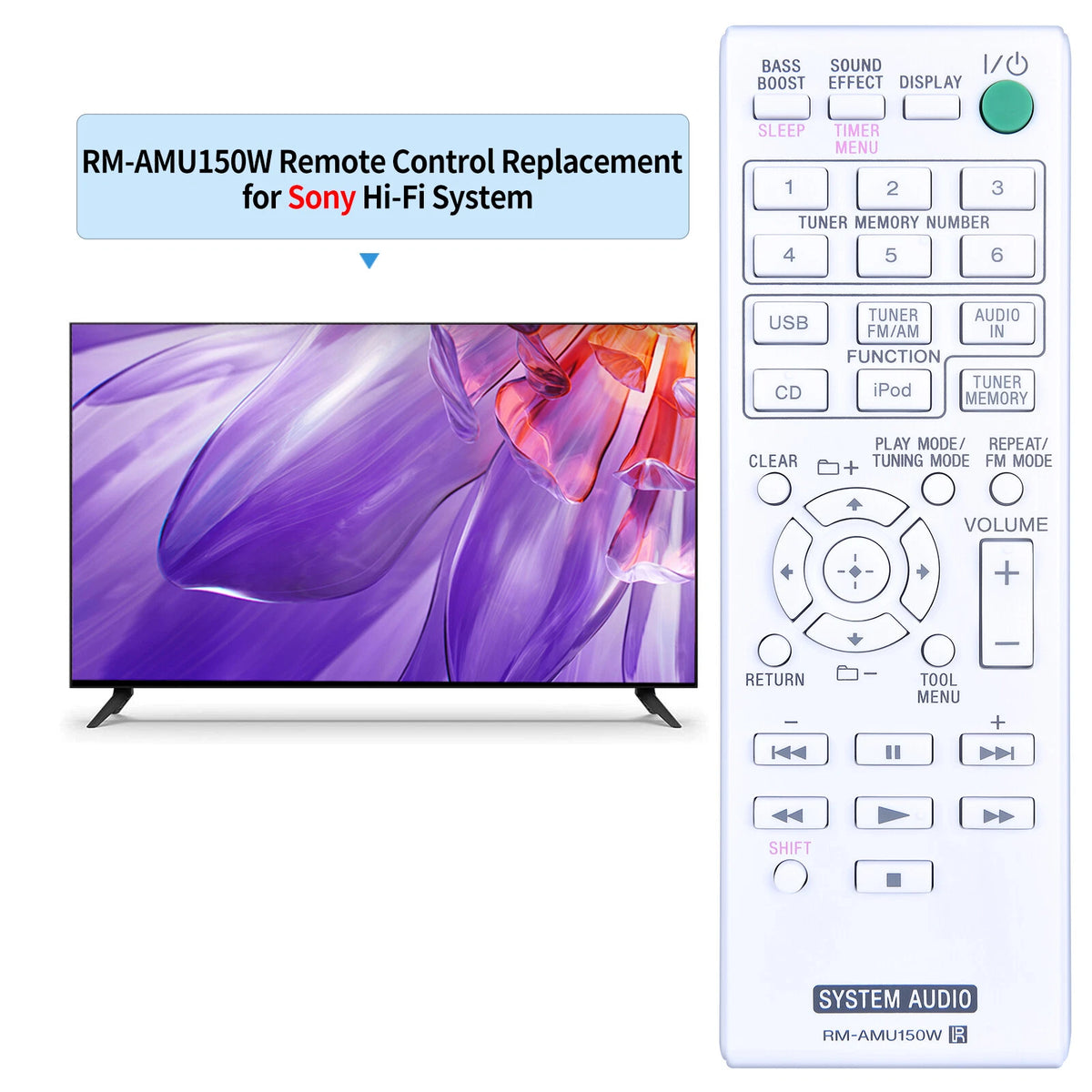 RM-AMU150W Remote Control For Sony Audio System CMT-V10IP CMT-V9 CMT-V9IF