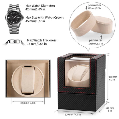 Efaithtek Automatic Single Watch Winder in Black Carbon Fiber Leather