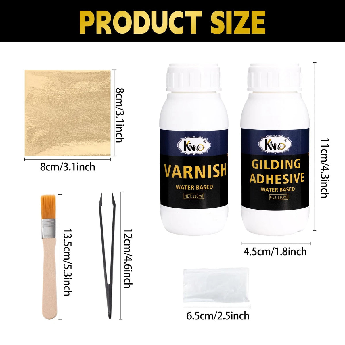KINNO Gilding Adhesive Set, Gold Leaf Kit with 8cm, 4 colors gilding set