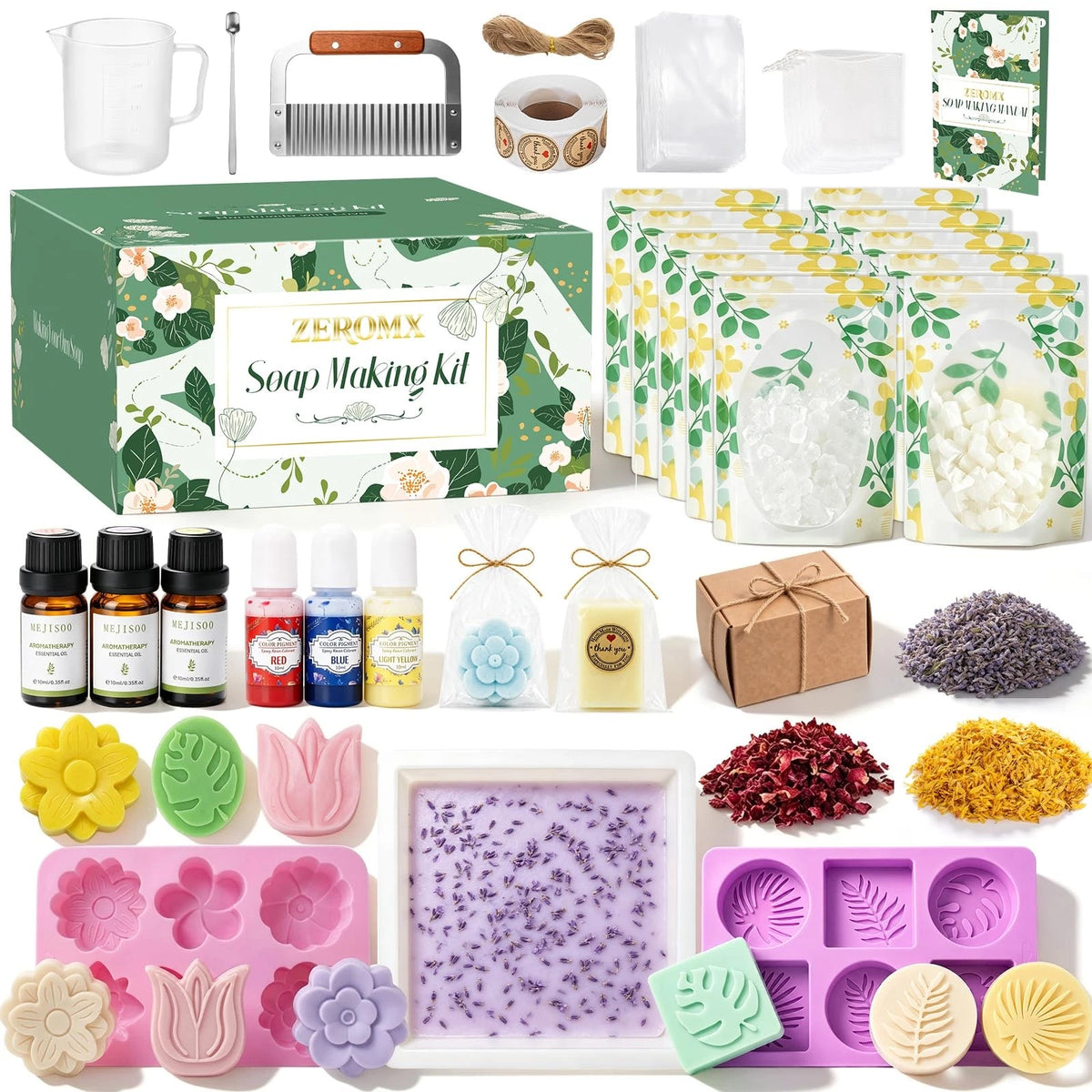 ZEROMX Soap Making Kit for Adults & Beginners Complete Green-37pcs