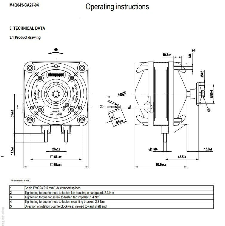 Ebmpapst Motor M4Q045-CA27-04 AC115V 9W 50/60Hz Freezer / Condenser Fan Motor
