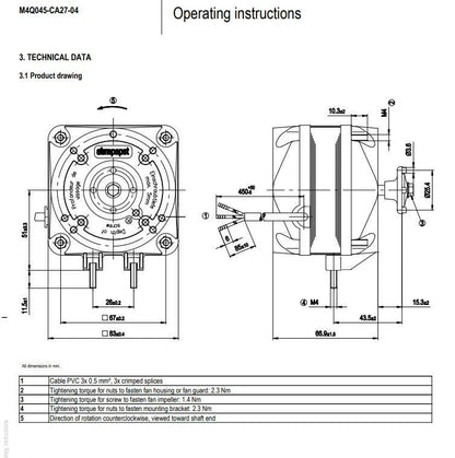 Ebmpapst Motor M4Q045-CA27-04 AC115V 9W 50/60Hz Freezer / Condenser Fan Motor