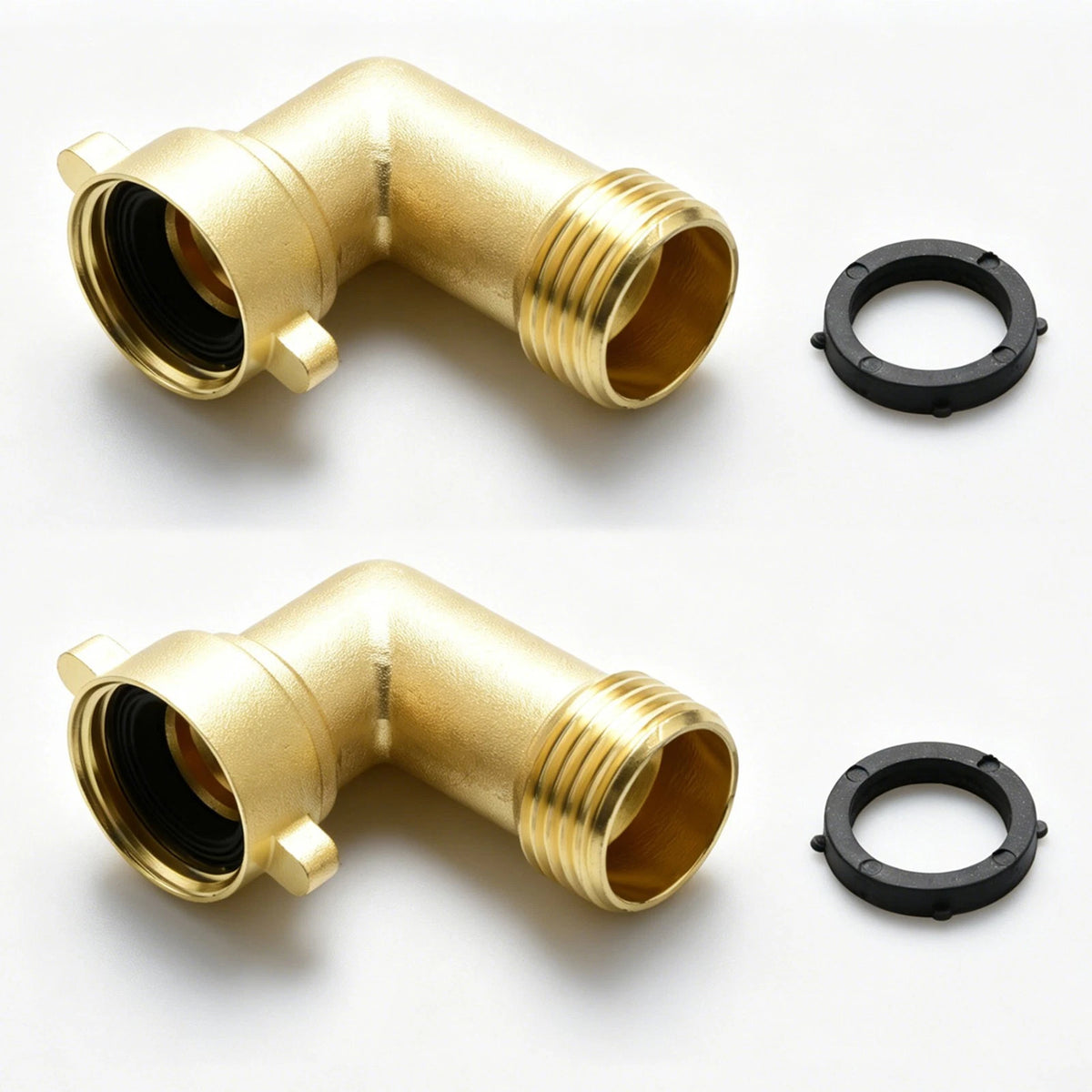 Brass 2pcs 90° Garden Hose Elbow Connector 3/4" Washers Outdoor RV Faucet Camper