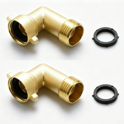 Brass 2pcs 90° Garden Hose Elbow Connector 3/4" Washers Outdoor RV Faucet Camper