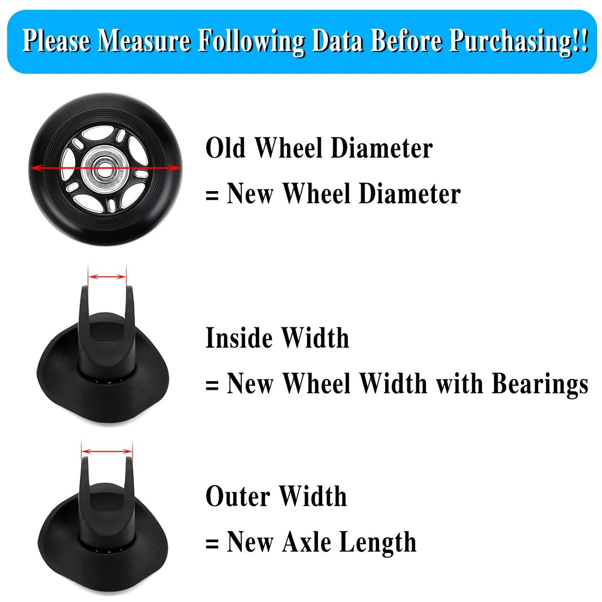 OwnMy 50mm x 18mm Set of 4 Luggage Suitcase x / 4pcs, Black