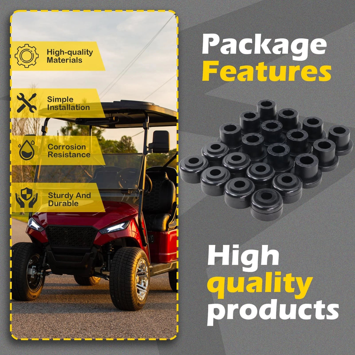 Qagea Replacement A-Arm Bushing Kit for GTW Golf Cart Front Lift, Black