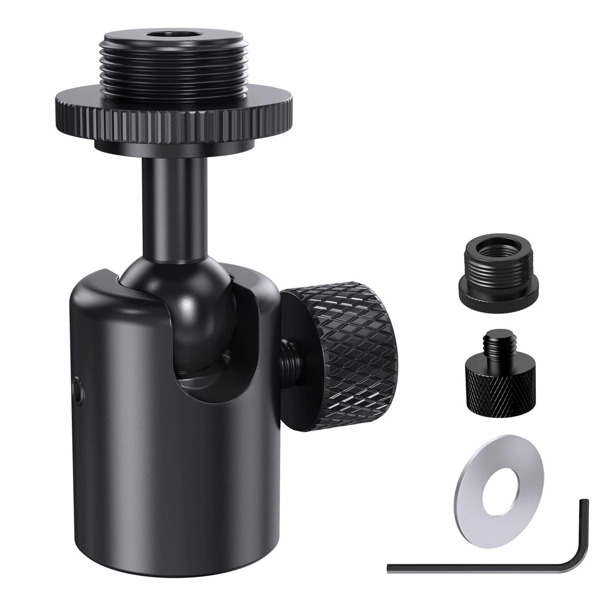 Ball and Socket Head Microphone Adapter with Angle Adjustment– 360° Pan Black