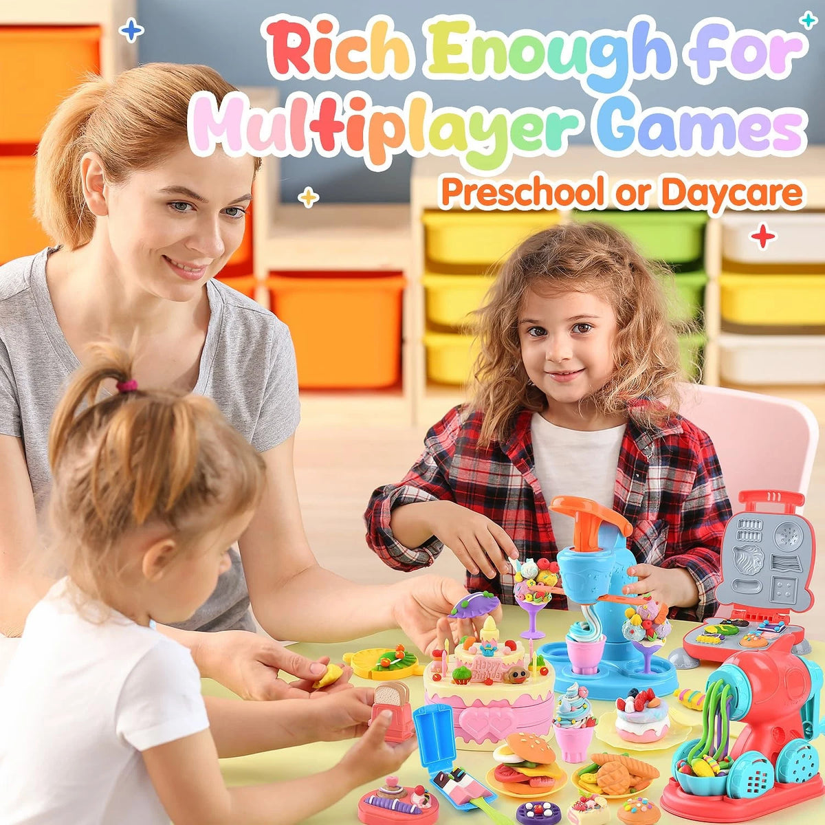 4 in 1 Color Dough Set for Kids with 24 Dough, Kitchen child-size, Blue