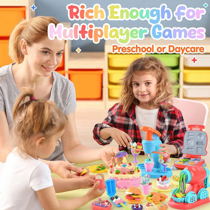 4 in 1 Color Dough Set for Kids with 24 Dough, Kitchen child-size, Blue