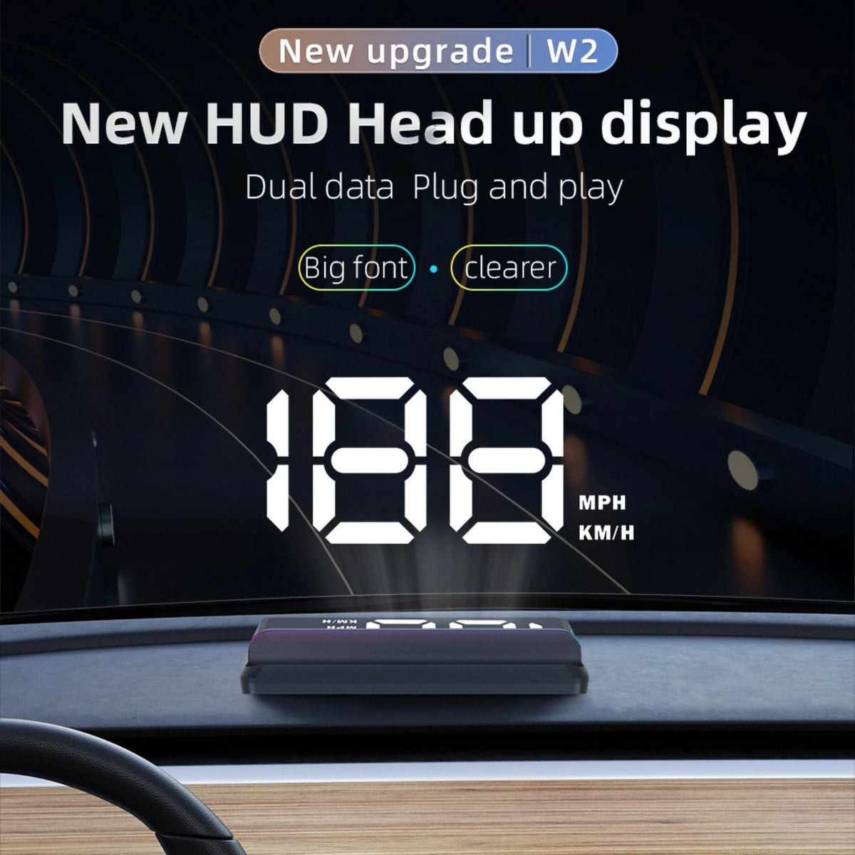 Universal Windshield HUD for Cars with Large Font Display and Type C Cable