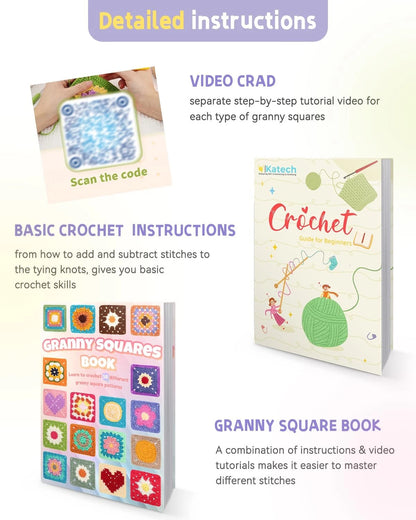 Katech Crochet Kit for Beginners, 50 Floral Small, Blue-purple gradient